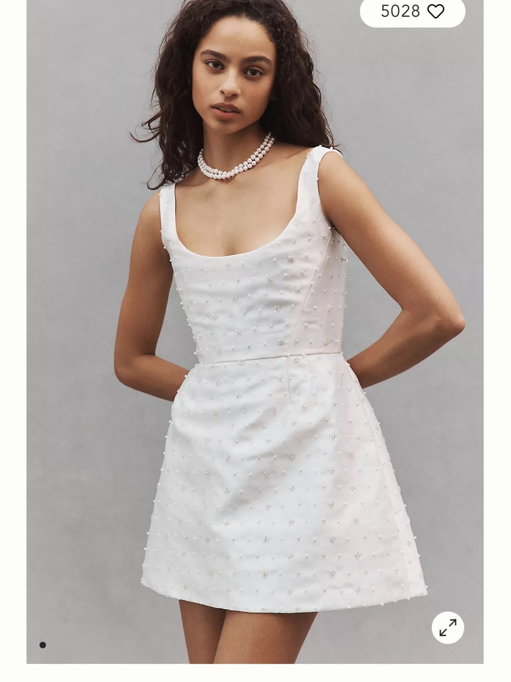 By Watters White Beaded Scoop Neck Mini Dress